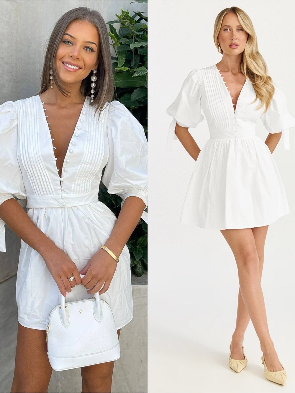 SHOWPO Zandra Puff Sleeve Poplin Mini Dress In White